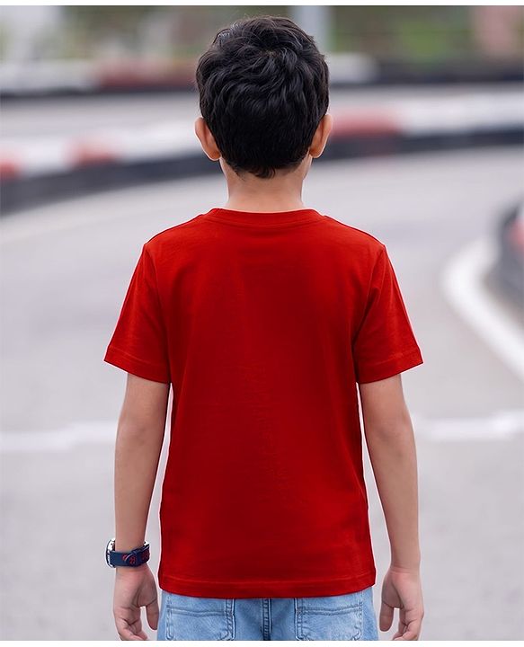 Pine Kids Cotton Knit T-Shirt Graphic Print Half Sleeves Round Neck Red 5-6 Years