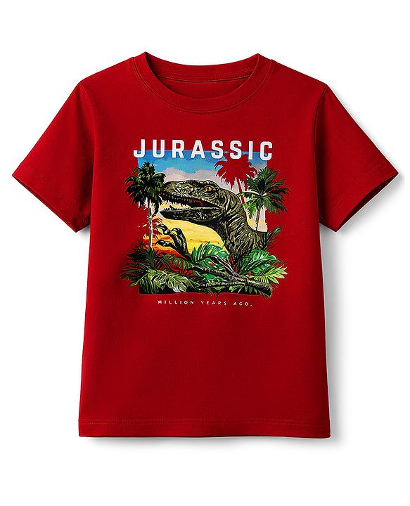 Pine Kids Cotton Knit T-Shirt Graphic Print Half Sleeves Round Neck Red 5-6 Years