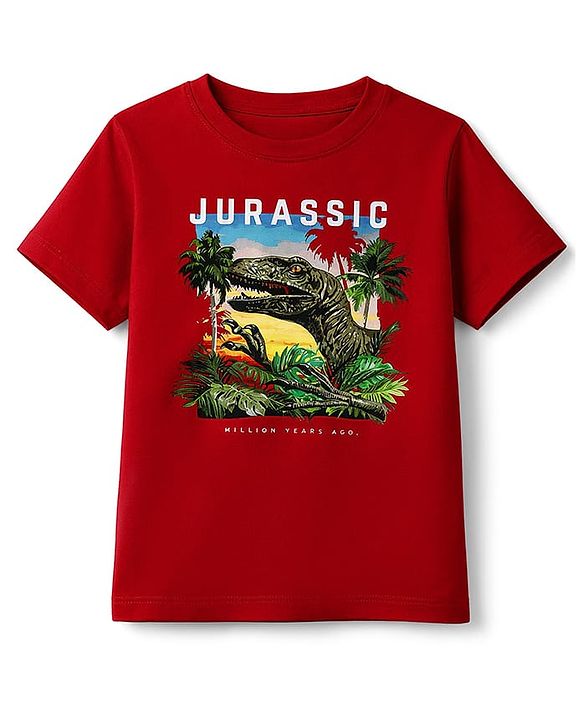 Pine Kids Cotton Knit T-Shirt Graphic Print Half Sleeves Round Neck Red 5-6 Years