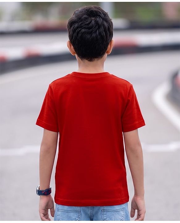Pine Kids Cotton Knit T-Shirt Graphic Print Half Sleeves Round Neck Red 5-6 Years