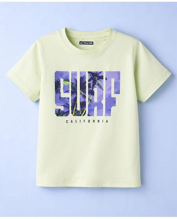 Pine Kids Cotton Knit T-Shirts Half Sleeves Round Neck Graphic Limegreen 4-5 Years