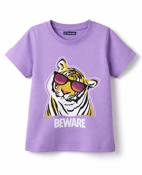Pine Kids Cotton Knit T-Shirts Half Sleeves Round Neck Graphic Print Purple 4-5 Years