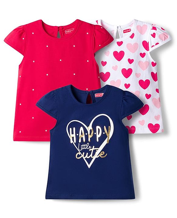 Babyhug Cotton Knit Half Sleeves T-Shirts With Heart & Star Print Pack of 3 - Multicolor