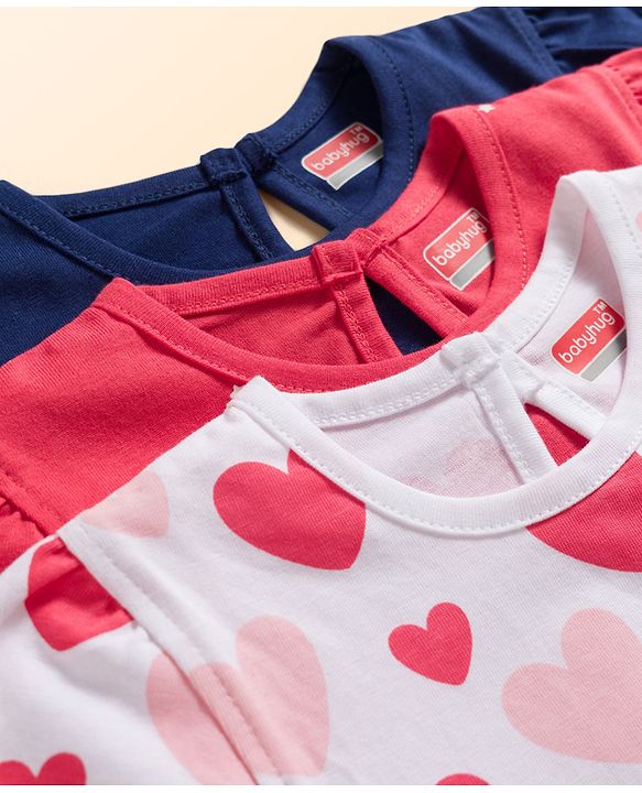 Babyhug Cotton Knit Half Sleeves T-Shirts With Heart & Star Print Pack of 3 - Multicolor