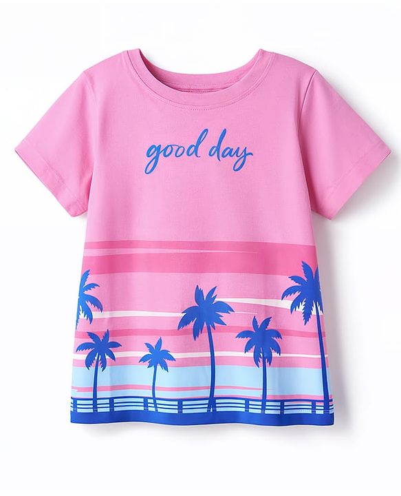 Pine Kids Cotton Knit T-Shirts Round Neck Half Sleeves Pink 4-5 Years