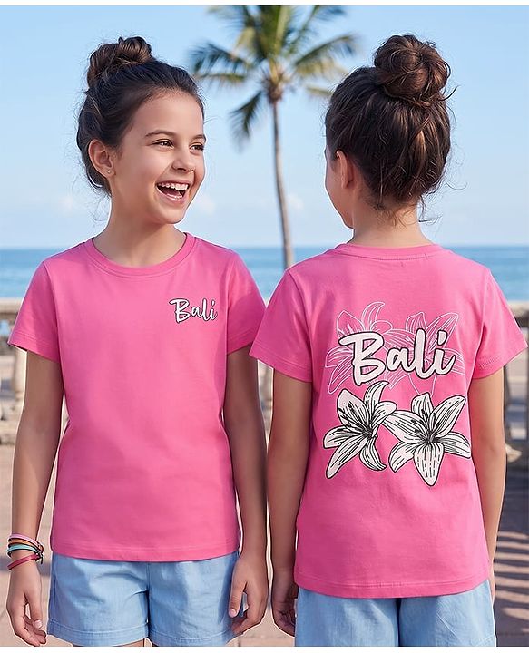 Pine Kids Cotton Knit T-Shirts Round Neck Half Sleeves Pink 4-5 Years
