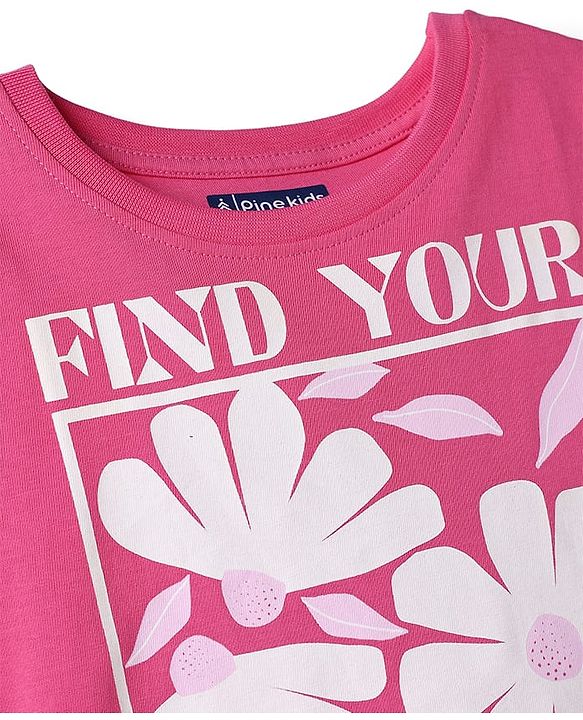 Pine Kids Cotton Knit T-Shirt Half Sleeves Round Neck Graphic Pink 4-5 Years