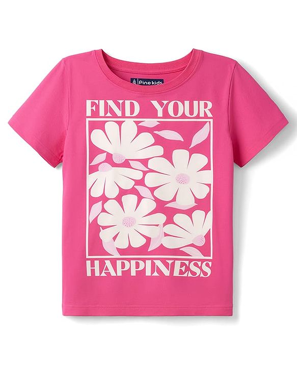 Pine Kids Cotton Knit T-Shirt Half Sleeves Round Neck Graphic Pink 4-5 Years
