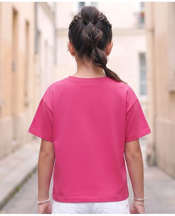 Pine Kids Cotton Knit T-Shirts Round Neck Half Sleeves Graphic Print Pink 4-5 Years