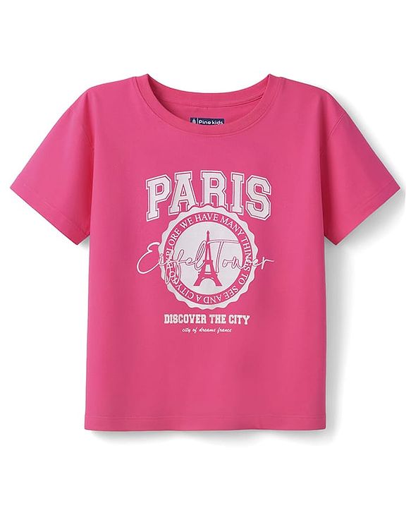 Pine Kids Cotton Knit T-Shirts Round Neck Half Sleeves Graphic Print Pink 4-5 Years