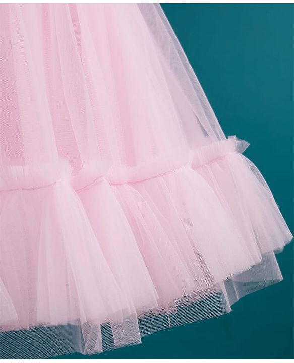 Babyhug Mesh Woven Half Sleeves Fit & Flared Party Dress with Floral Corsage & Sequin Detailing - Dark Pink