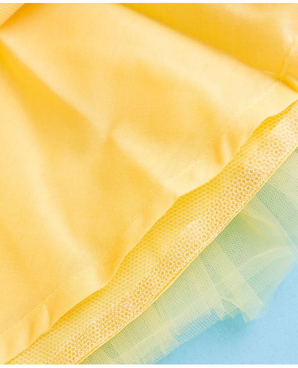 Babyhug Mesh Woven Sleeveless Party Dress With Floral & Polka Dot Print - Yellow
