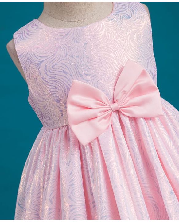 Babyhug Mesh Woven Sleeveless Shimmer Party Dress With Bow Applique - Pink