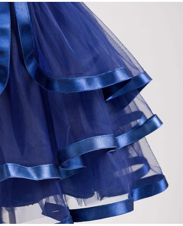 Babyhug Mesh Woven Sleeveless Solid Party Dress With Bow Applique - Navy Blue