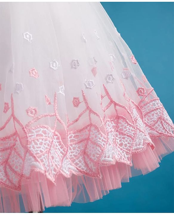 Babyhug Mesh Woven Sleeveless A Line Party Dress with Lace Detailing & Bow Applique - Dusty Pink
