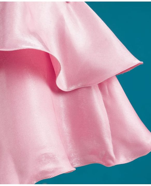Babyhug Tussar Woven Sleeveless Party Dress With Heavy Sequins Bow Detailing - Pink
