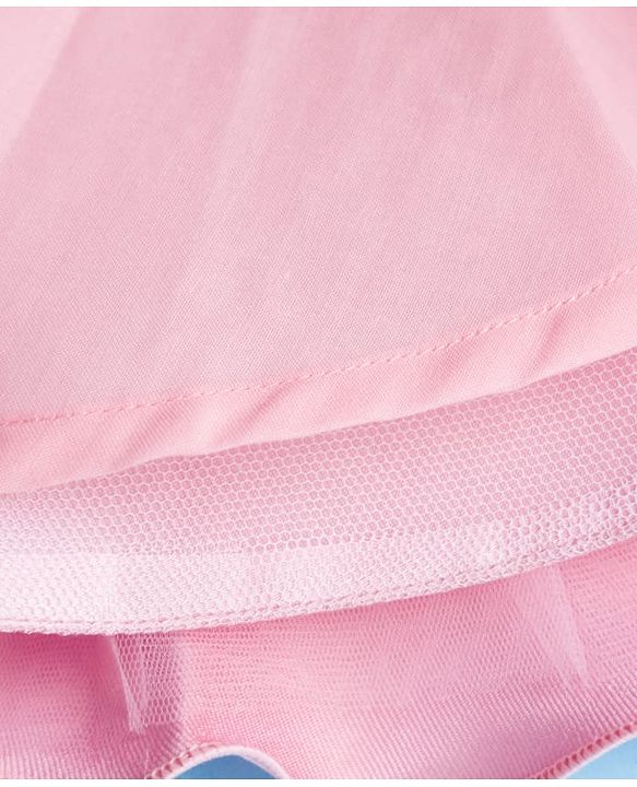Babyhug Tussar Woven Sleeveless Party Dress With Heavy Sequins Bow Detailing - Pink