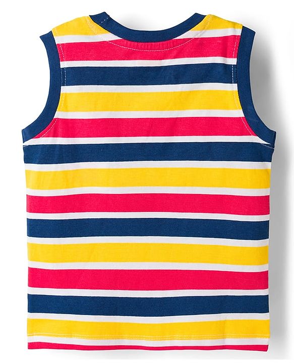 Babyhug 100% Cotton Knit Sleeveless Striped Nautical Theme & Bear Printed Tank T-Shirts Pack of 3 - Multicolour