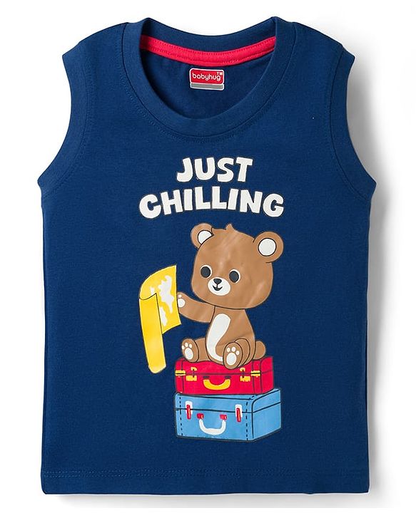 Babyhug 100% Cotton Knit Sleeveless Striped Nautical Theme & Bear Printed Tank T-Shirts Pack of 3 - Multicolour