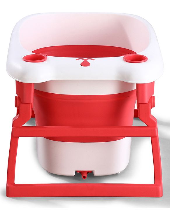Babyhug 2-in-1 Foldable Baby Bath Tub with Bathing Chair & Soft Cushion - Red| Anti-Slip Base| Space-Saving Design| Comfortable & Safe for Newborns to Toddlers| 0-3 Years