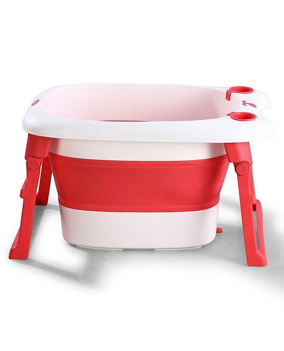 Babyhug 2-in-1 Foldable Baby Bath Tub with Bathing Chair & Soft Cushion - Red| Anti-Slip Base| Space-Saving Design| Comfortable & Safe for Newborns to Toddlers| 0-3 Years