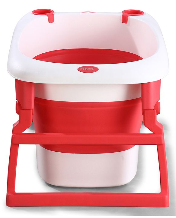 Babyhug 2-in-1 Foldable Baby Bath Tub with Bathing Chair & Soft Cushion - Red| Anti-Slip Base| Space-Saving Design| Comfortable & Safe for Newborns to Toddlers| 0-3 Years