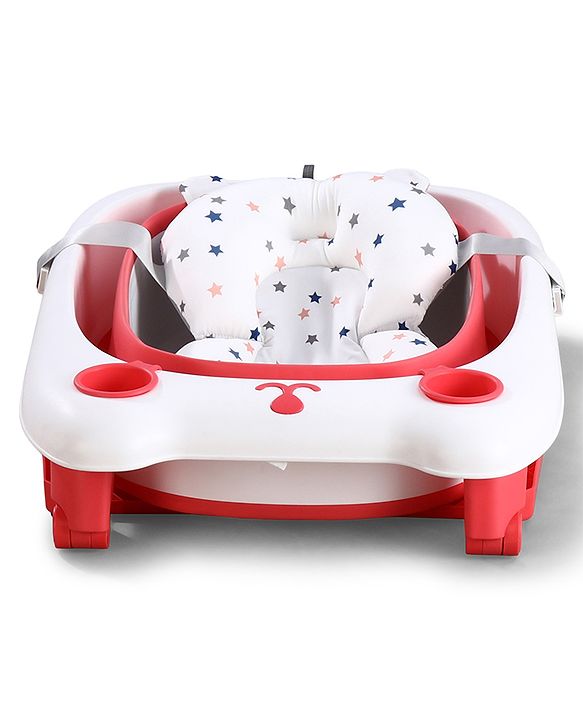 Babyhug 2-in-1 Foldable Baby Bath Tub with Bathing Chair & Soft Cushion - Red| Anti-Slip Base| Space-Saving Design| Comfortable & Safe for Newborns to Toddlers| 0-3 Years