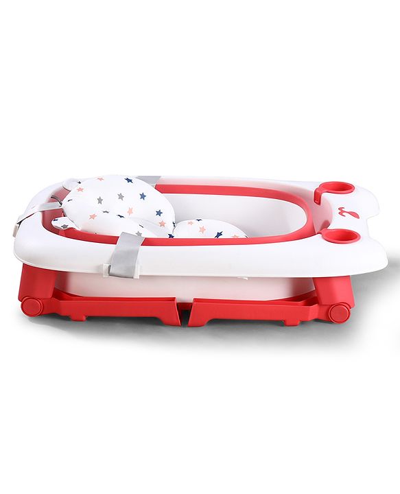 Babyhug 2-in-1 Foldable Baby Bath Tub with Bathing Chair & Soft Cushion - Red| Anti-Slip Base| Space-Saving Design| Comfortable & Safe for Newborns to Toddlers| 0-3 Years