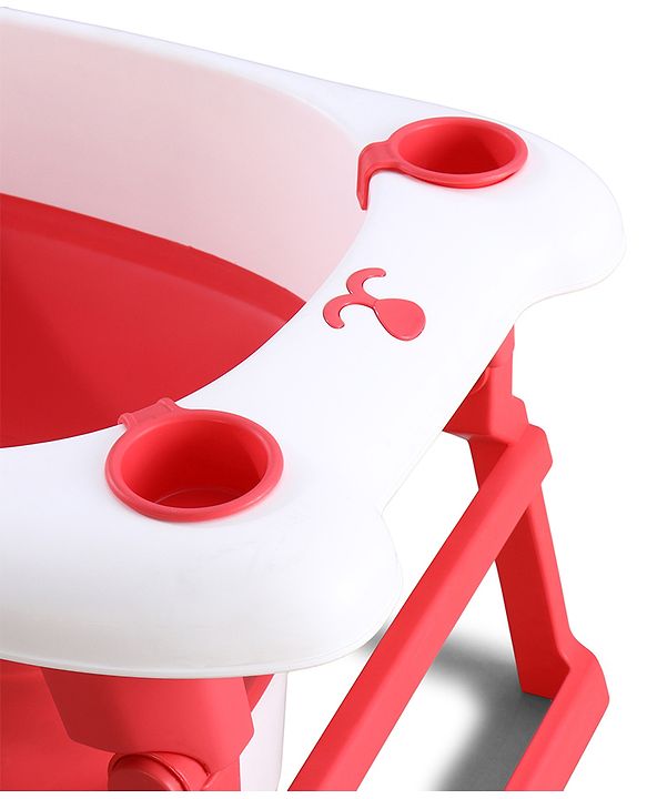 Babyhug 2-in-1 Foldable Baby Bath Tub with Bathing Chair & Soft Cushion - Red| Anti-Slip Base| Space-Saving Design| Comfortable & Safe for Newborns to Toddlers| 0-3 Years