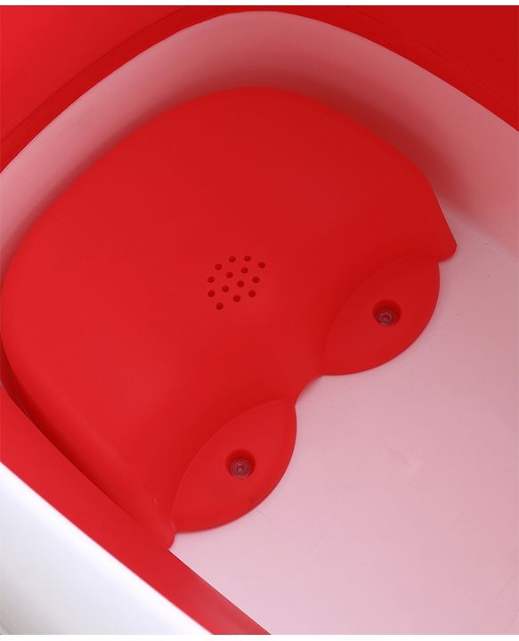 Babyhug 2-in-1 Foldable Baby Bath Tub with Bathing Chair & Soft Cushion - Red| Anti-Slip Base| Space-Saving Design| Comfortable & Safe for Newborns to Toddlers| 0-3 Years