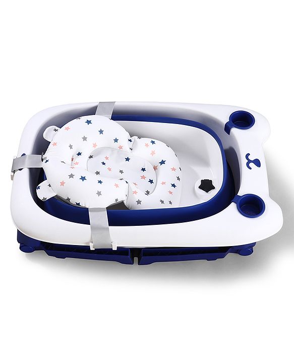 Babyhug 2-in-1 Foldable Baby Bath Tub with Bathing Chair & Soft Cushion - Red| Anti-Slip Base| Space-Saving Design| Comfortable & Safe for Newborns to Toddlers| 0-3 Years