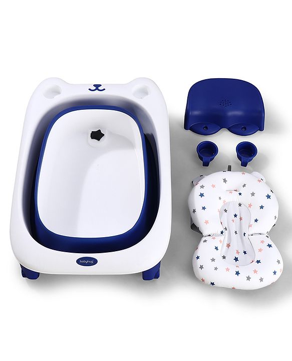 Babyhug 2-in-1 Foldable Baby Bath Tub with Bathing Chair & Soft Cushion - Red| Anti-Slip Base| Space-Saving Design| Comfortable & Safe for Newborns to Toddlers| 0-3 Years
