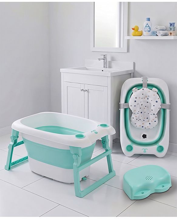 Babyhug 2-in-1 Foldable Baby Bath Tub with Bathing Chair & Soft Cushion - Red| Anti-Slip Base| Space-Saving Design| Comfortable & Safe for Newborns to Toddlers| 0-3 Years
