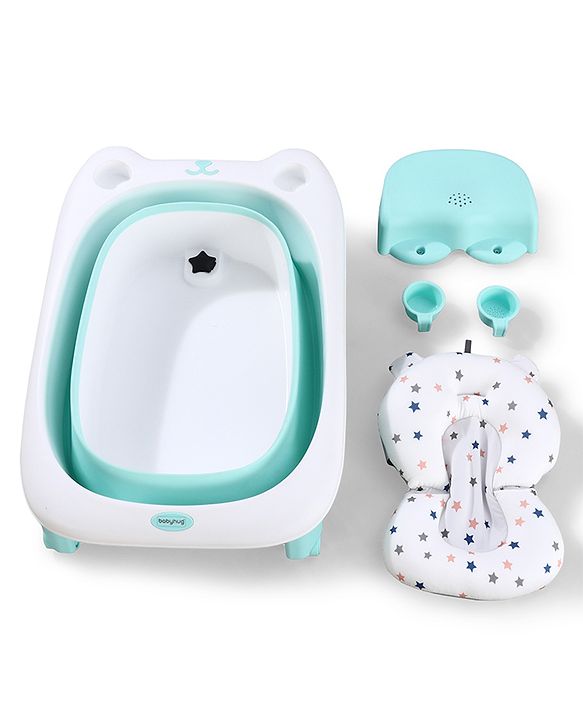 Babyhug 2-in-1 Foldable Baby Bath Tub with Bathing Chair & Soft Cushion - Red| Anti-Slip Base| Space-Saving Design| Comfortable & Safe for Newborns to Toddlers| 0-3 Years