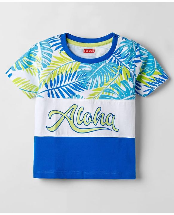 Babyhug Cotton Knit Half Sleeves T-Shirt With Aloha Print - Multicolor
