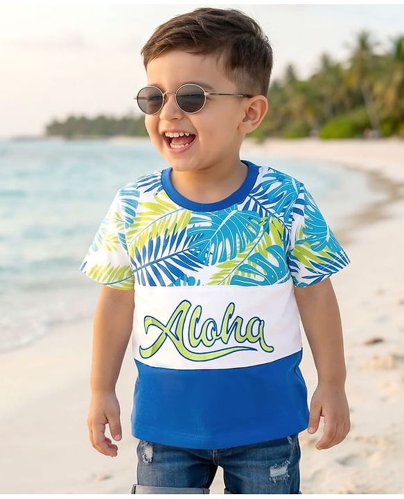 Babyhug Cotton Knit Half Sleeves T-Shirt With Aloha Print - Multicolor