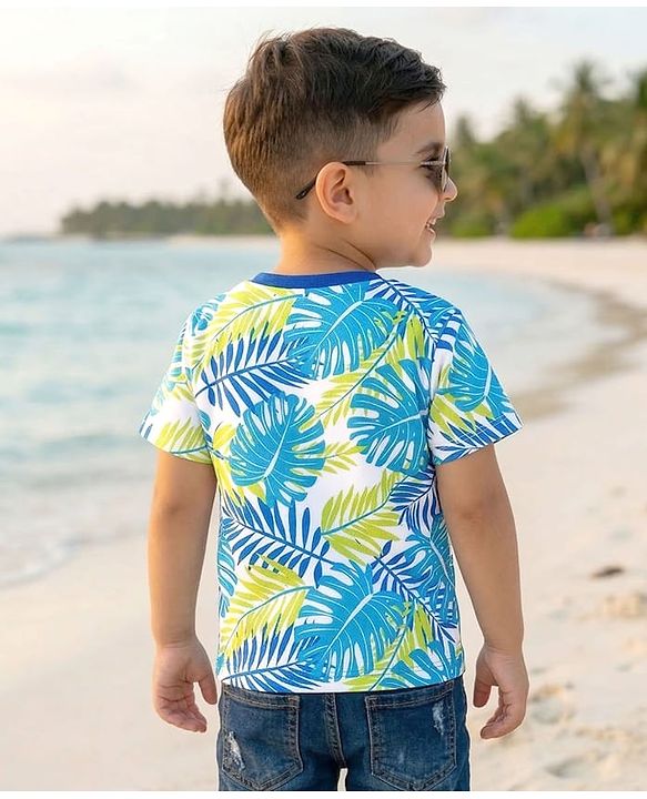 Babyhug Cotton Knit Half Sleeves T-Shirt With Aloha Print - Multicolor