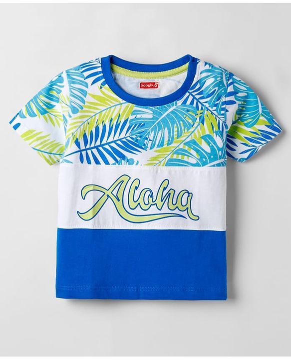 Babyhug Cotton Knit Half Sleeves T-Shirt With Aloha Print - Multicolor