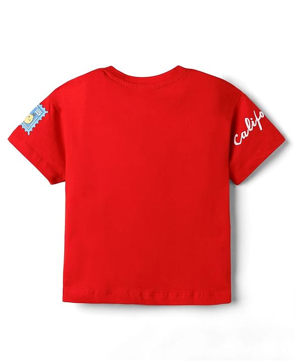 Babyhug 100% Cotton Knit Half Sleeves T-Shirt With Print & Patch Detailing - Red