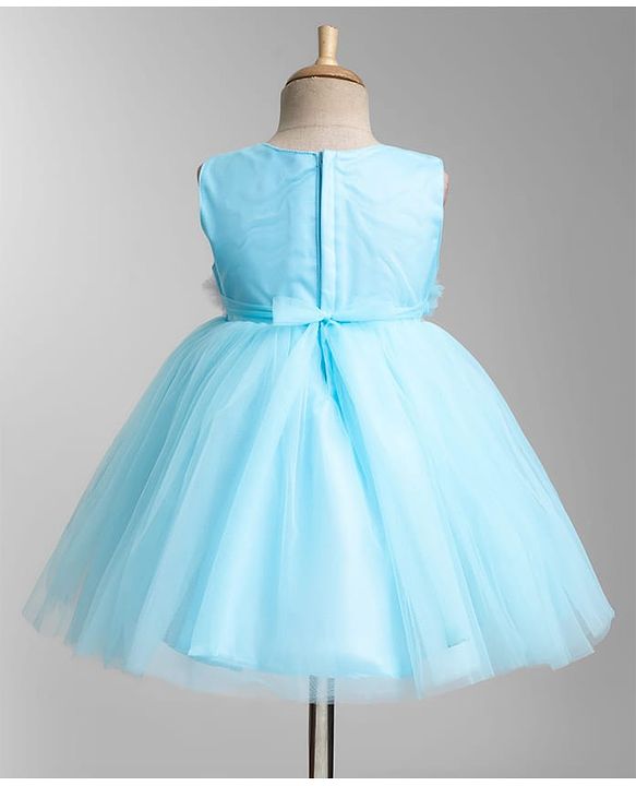Babyhug Woven Sleeveless Fit & Flare Mesh Party Dress with Corsage  Detailing - Light Blue