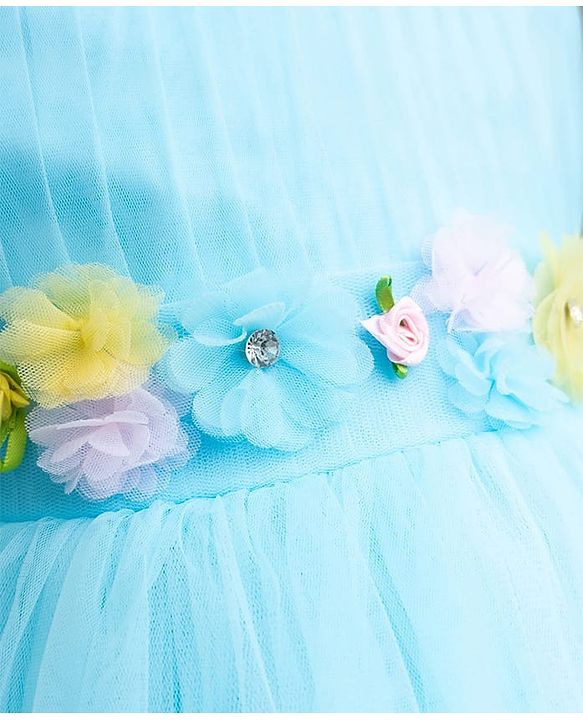 Babyhug Woven Sleeveless Fit & Flare Mesh Party Dress with Corsage  Detailing - Light Blue