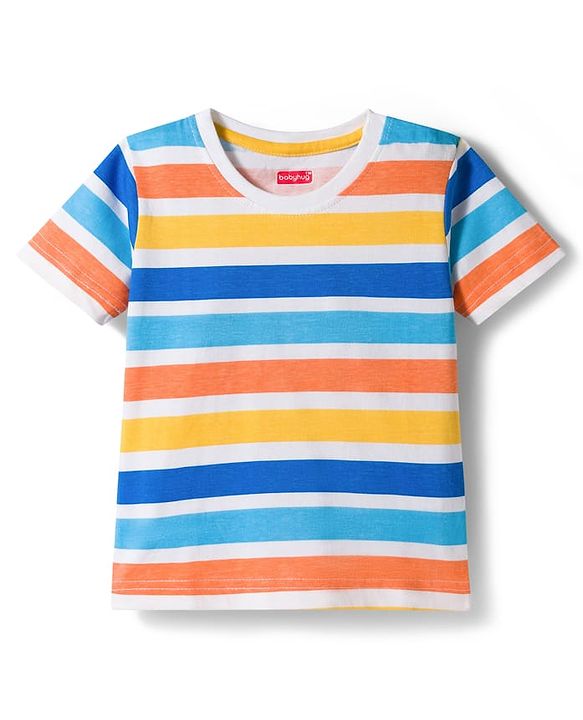 Babyhug Cotton Knit Half Sleeves Striped Text & Sun Printed T-Shirts Pack of 3 - Blue  & White
