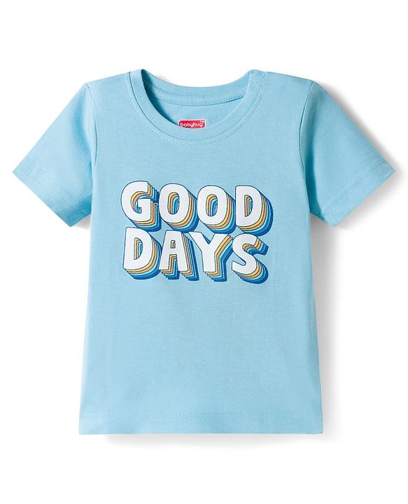 Babyhug Cotton Knit Half Sleeves Striped Text & Sun Printed T-Shirts Pack of 3 - Blue  & White