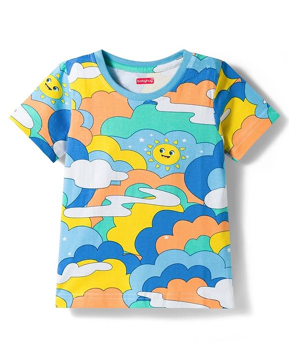 Babyhug Cotton Knit Half Sleeves Striped Text & Sun Printed T-Shirts Pack of 3 - Blue  & White