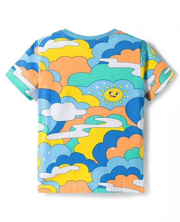 Babyhug Cotton Knit Half Sleeves Striped Text & Sun Printed T-Shirts Pack of 3 - Blue  & White