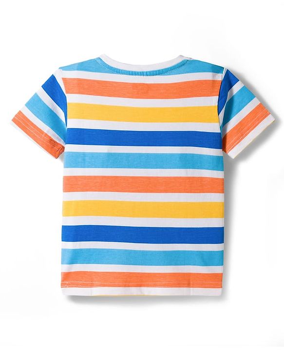 Babyhug Cotton Knit Half Sleeves Striped Text & Sun Printed T-Shirts Pack of 3 - Blue  & White