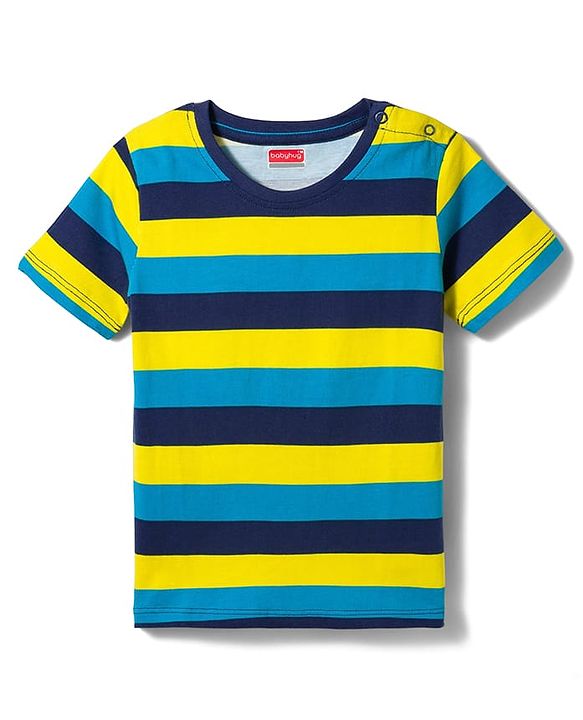 Babyhug Cotton Knit Half Sleeves Striped Ball & Bunny Printed T-Shirts Pack of 3 - Blue White & Yellow