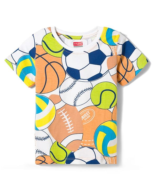 Babyhug Cotton Knit Half Sleeves Striped Ball & Bunny Printed T-Shirts Pack of 3 - Blue White & Yellow