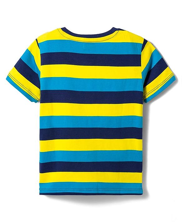 Babyhug Cotton Knit Half Sleeves Striped Ball & Bunny Printed T-Shirts Pack of 3 - Blue White & Yellow