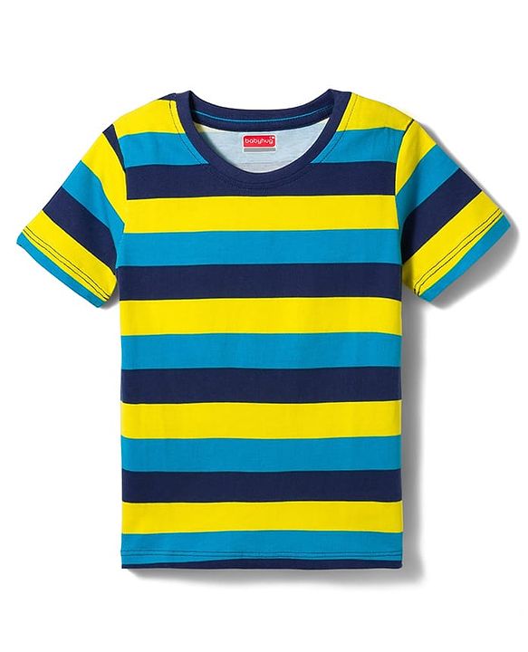 Babyhug Cotton Knit Half Sleeves Striped Ball & Bunny Printed T-Shirts Pack of 3 - Blue White & Yellow